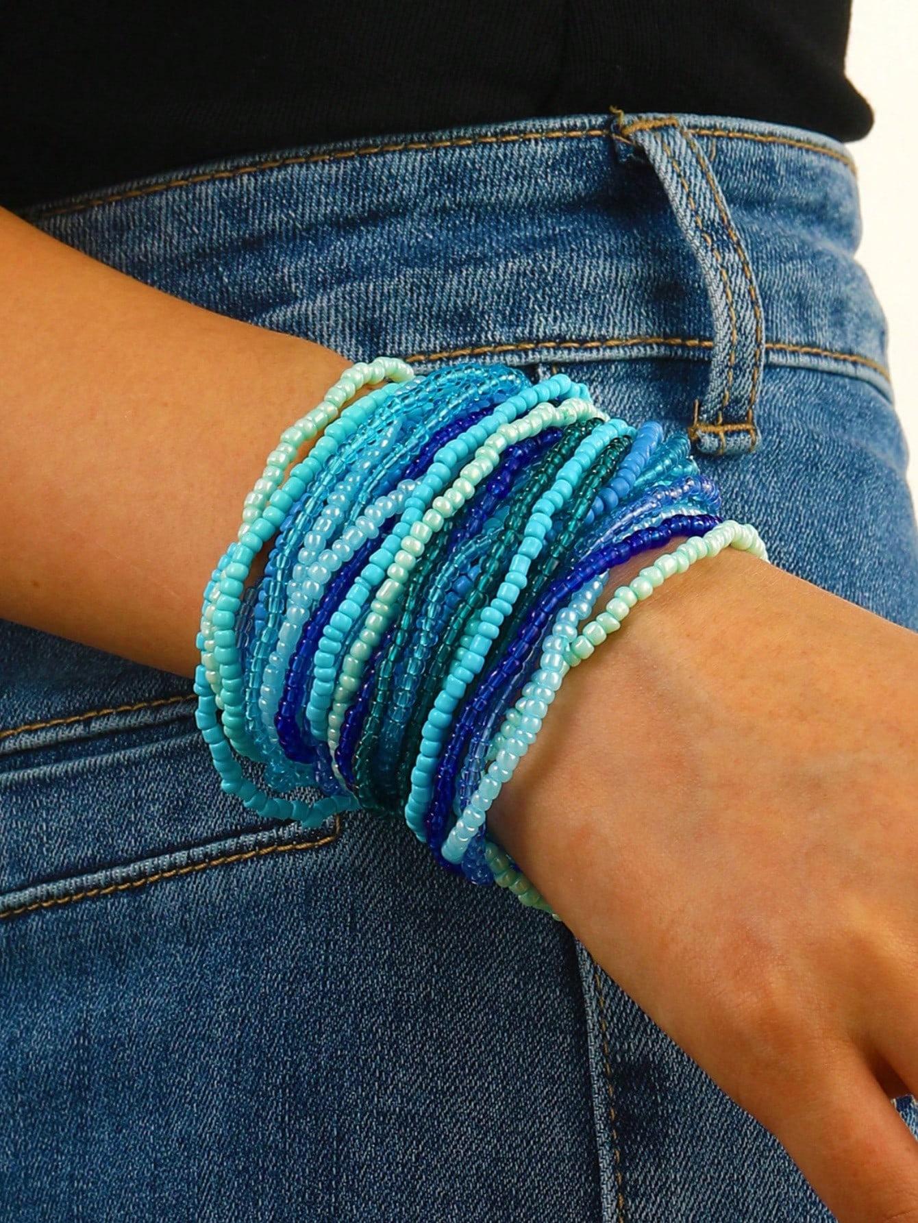 Set Bohemian Multilayer Stackable Seed Beaded Bracelets Colorful Beads Strand BFF Wristbands Bracelet for Women Summer Beach Hawaii Jewelry Birthday Gifts