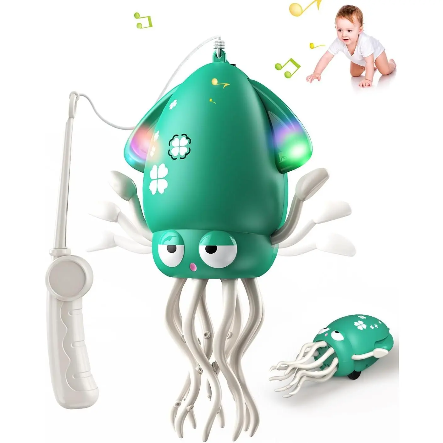 Magic Dancing Octopus Toy - Smart Obstacle-Dodging Robot with LED Light Show & Music, USB Rechargeable Tummy Time Squid Toy for Babies |   Electric Crawling Octopus |   Interactive Gift for Kids 3+