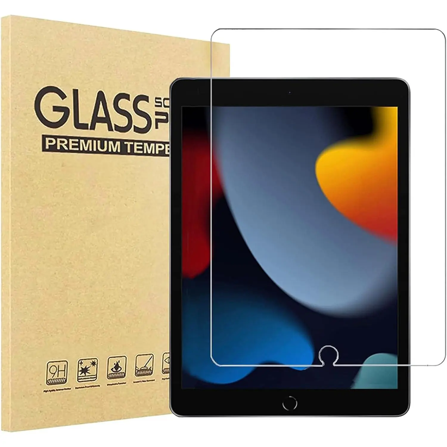 Screen Protector For iPad 10.2 inch 9/8/7th Generation 2021/2020/2019, Tempered Glass Film Guard For Model:A2602/A2603A2270/A2428/A2197/A2198/A2200 Anti-Scratch 9H Hardness Clear