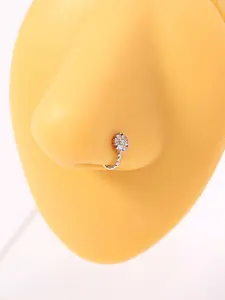 Micro-Set Zircon Nose Ring, Simple Fake Nose Ring, Micro-Set Zircon Round Flower Nose Ring, Women's Jewelry Accessory