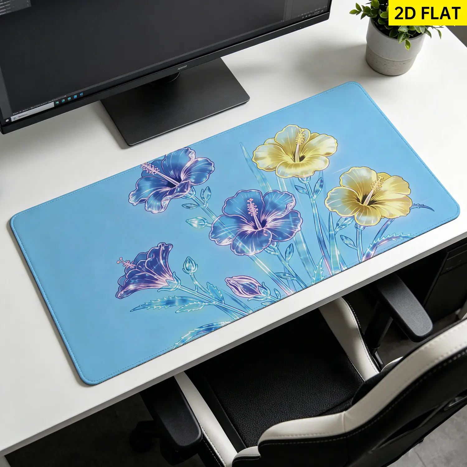 Blue and Yellow Translucent Crystal Hibiscus Floral Wall tapestry, Large size Printed Horizontal Tapestry blanket, Polyester Fabric Wall Hanging for living room, bedroom, No Installation Required, Indoor, Outdoor, Gift for Family and Friends