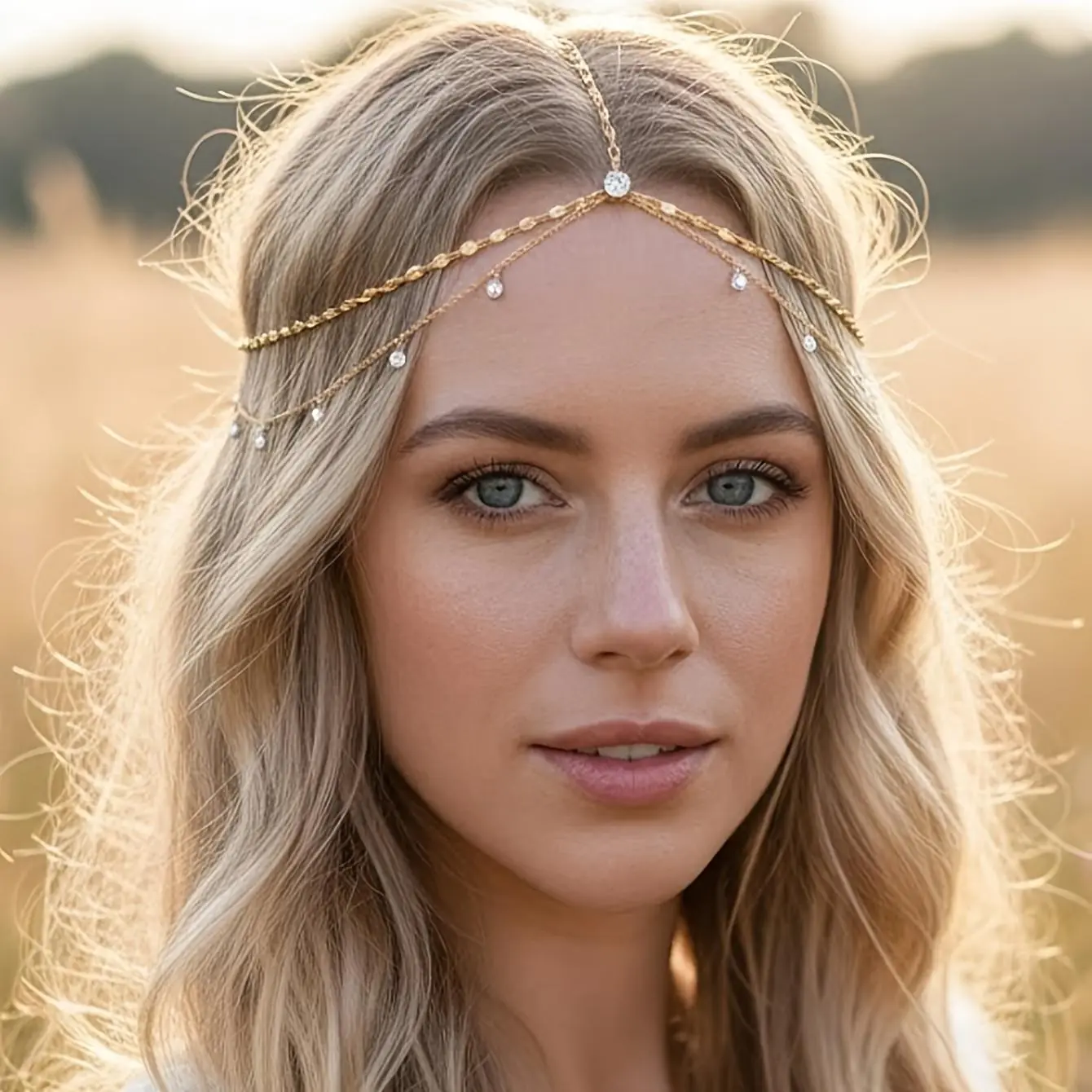 Women's Bohemian Style Multi-Layer Rhinestone Tassel Hair Accessory, Beach Vintage Ethnic Style Hair Chain, Suitable for Daily Wear and Party Accessories, Sequined Tassel Headband, Bridal Head Chain Hair Accessory, Golden Bohemian Headpiece