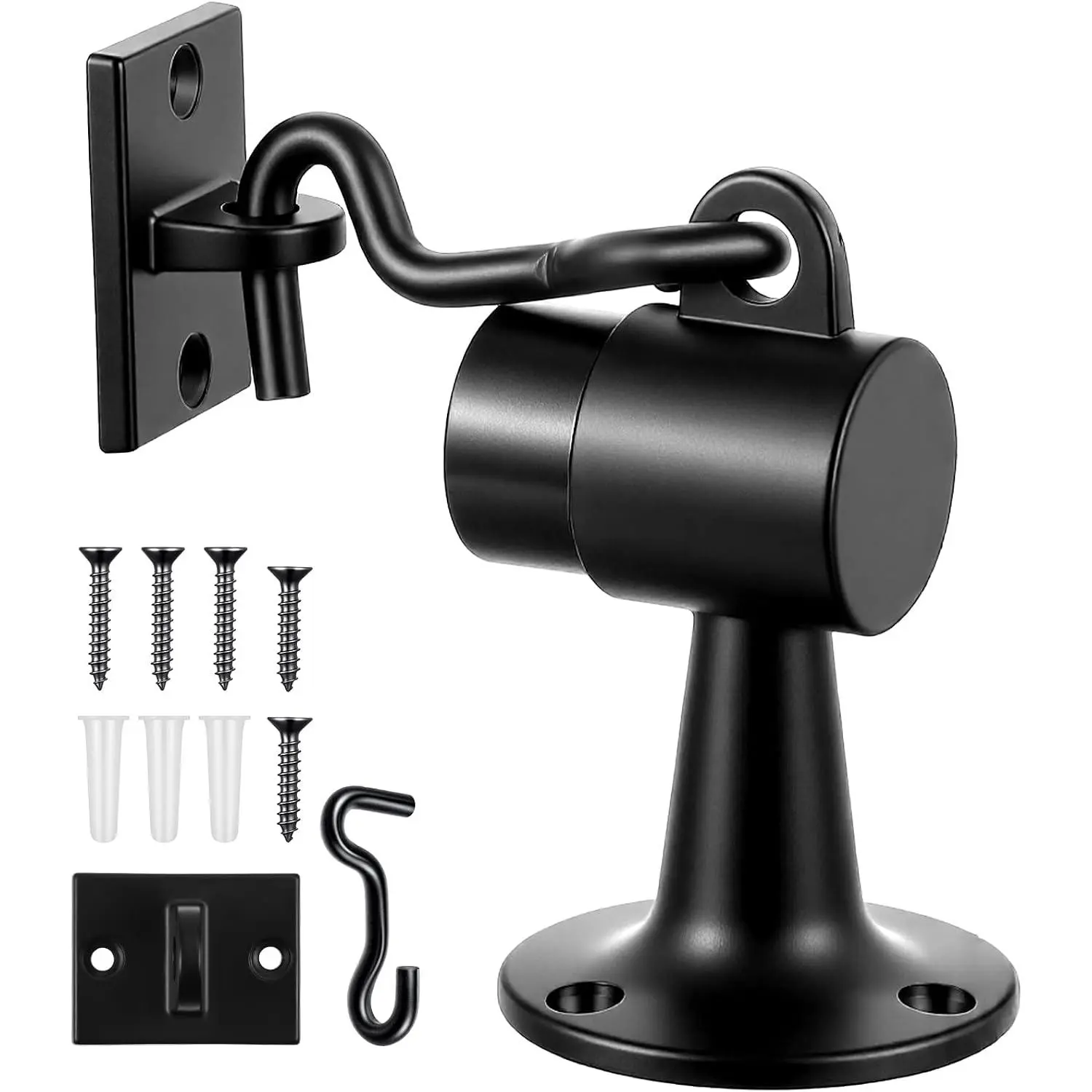 1 Pack Heavy Duty Floor Mounted Door Stop 3.5 Inch  Commercial Grade Door Stopper with Rubber Bumper & Stainless Steel Screws (Black)