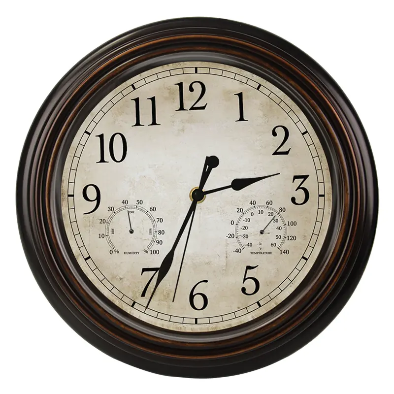 1 13-inch retro wall clock with thermometer and hygrometer, silent and non-ticking round retro wall clock, indoor temperature and humidity monitoring decorative clock, suitable for living room, kitchen, pastoral home decoration gifts.