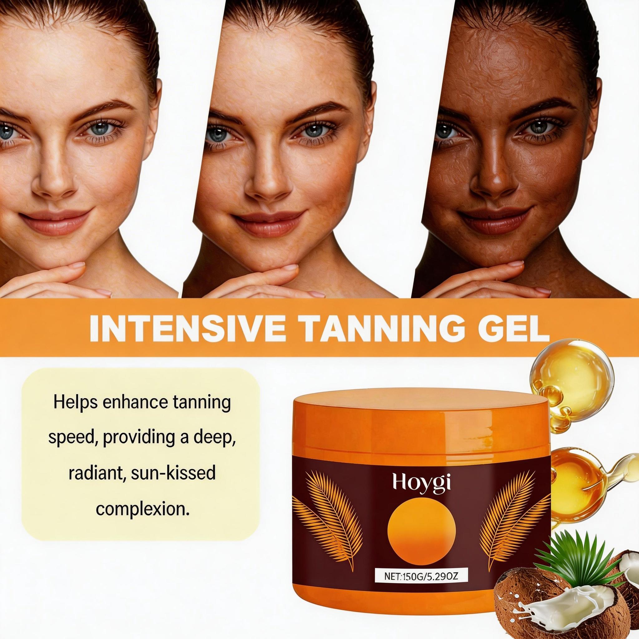 HOYGI Intensive Tanning Gel with Coconut Extract & Vitamin E, Deep Radiant Sun-Kissed Bronze, Hydrating Formula for Streak-Free Glow, Indoor/Outdoor Use All Skin Types natural