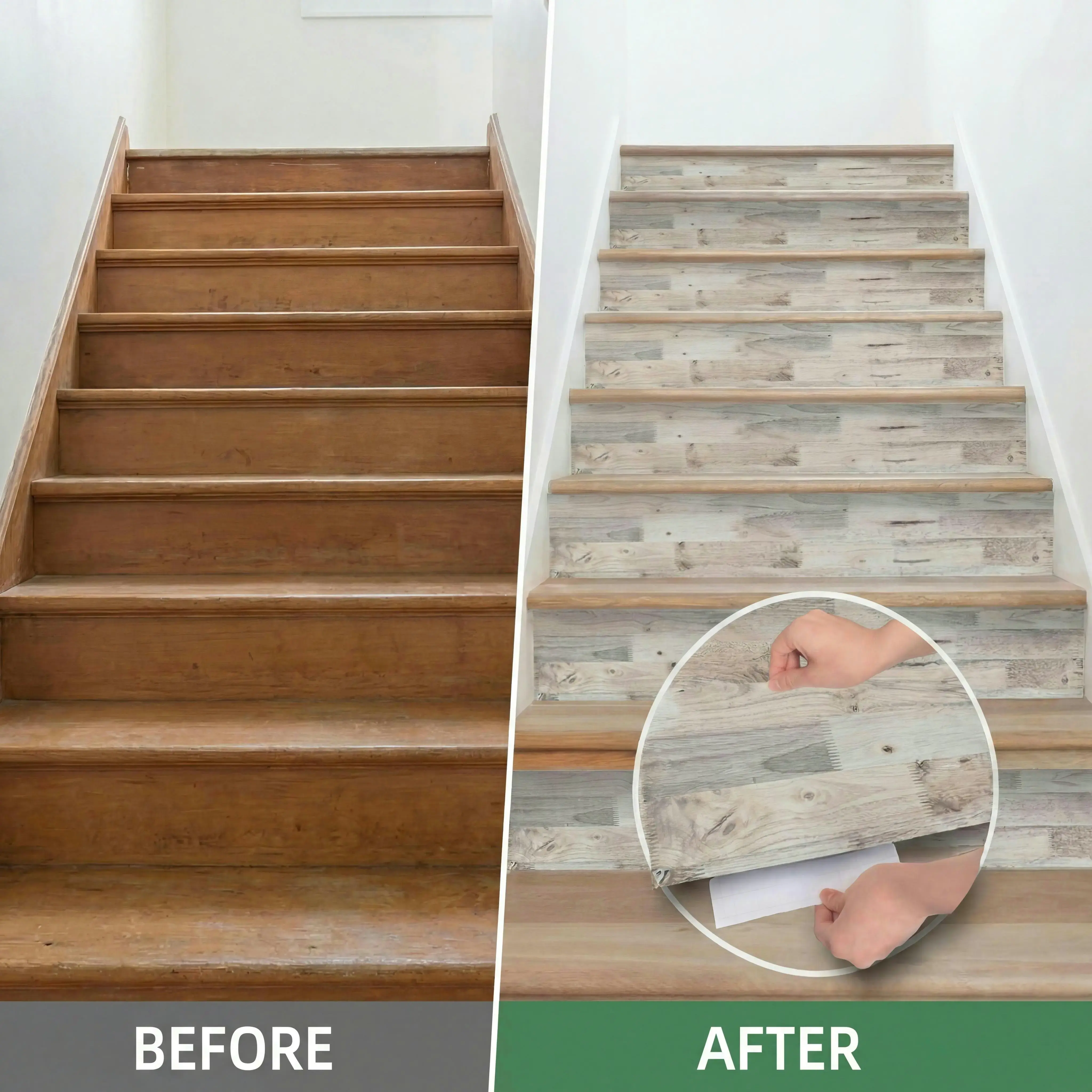 7-piece Self-Adhesive Stair Treads, Peel and Stick Wood Grain Floor Stickers, Waterproof Non-Slip Vinyl Stair Decals for Indoor Steps, Home Wall & Floor Decor #GLOBAL PICKS