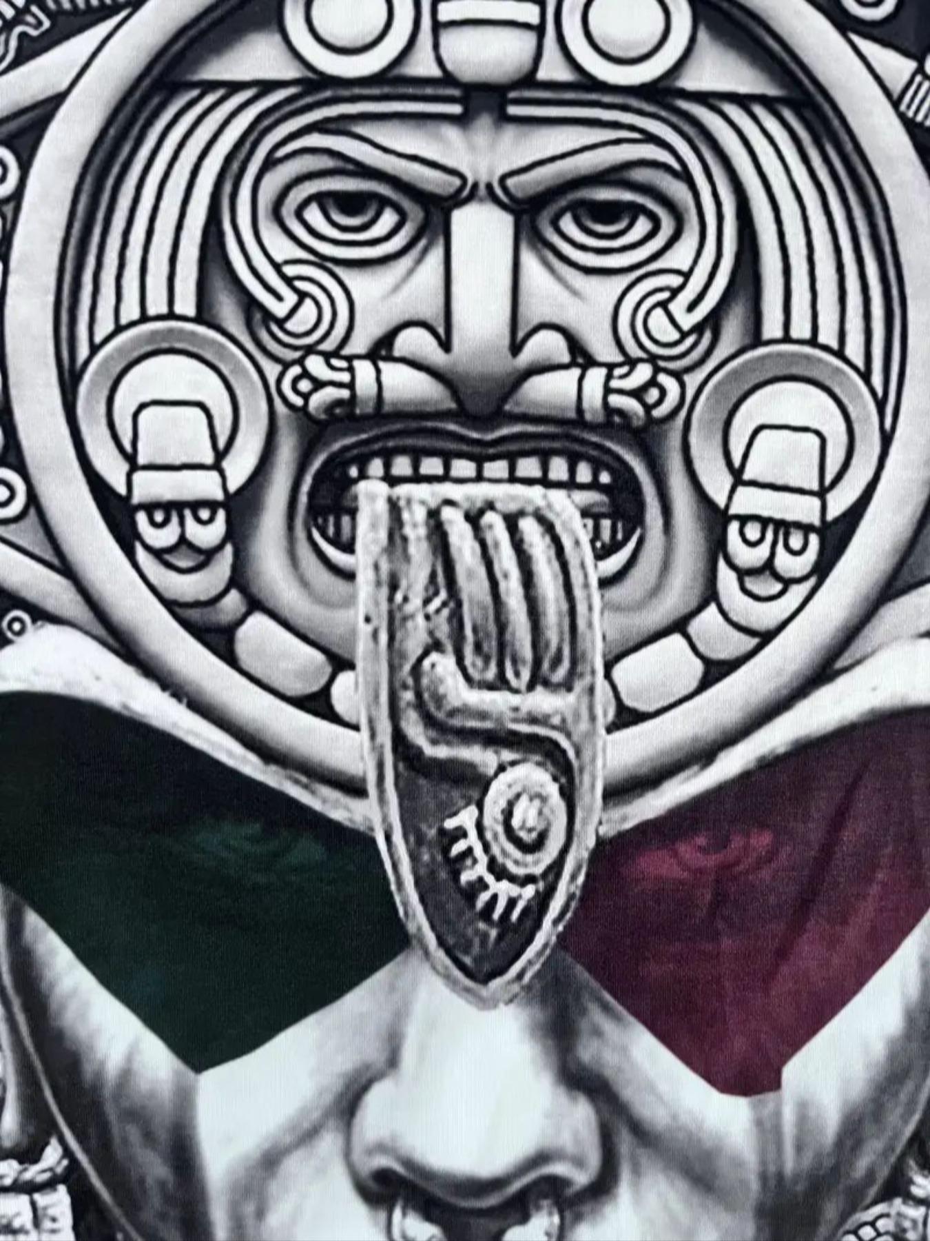 Men's Fashion 3D Maya Culture Print Long Sleeve T-Shirt, Casual Streetwear Top, Comfortable Polyester Blend Fabric, Round Neck Design, Casual Fall & Winter Wear