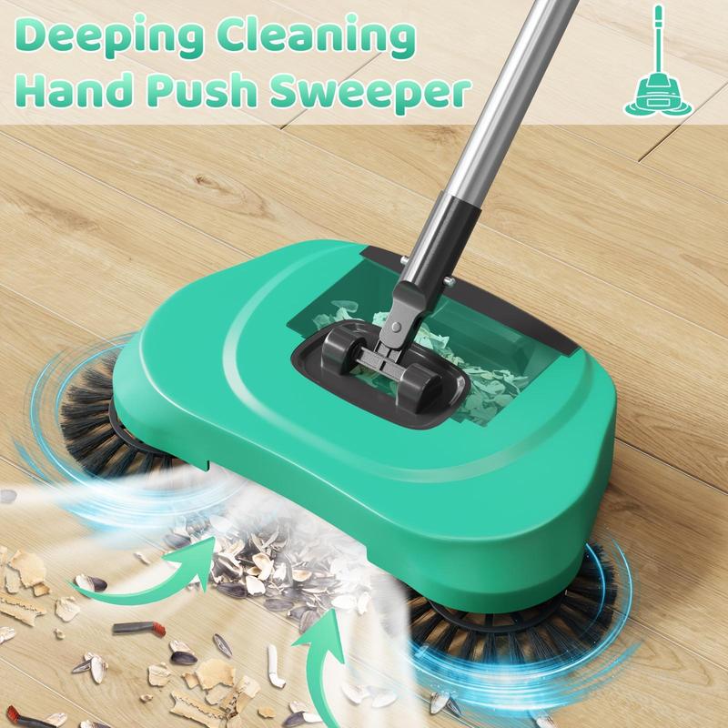 Manual Push Sweeper, Multifunctional Cleaning Tool, Long Handle Sweeper with Automatic Spinning System, Suitable for Hardwood Floor, Tile, Kitchen, Home, Office