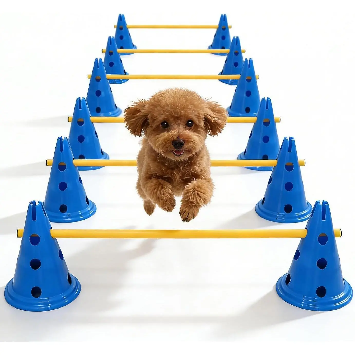 Dog Agility Hurdle Cone Set, Dog Agility Course Backyard Set with Height Adjustable Crossbar for Rehabilitation & Beginners, Dog Agility Equipment for Dog Obstacle Course Training Starter - 12 Inch