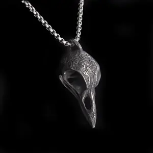 Retro Nordic Crow Skull Pendant Necklace – Unisex Gothic Alloy Chain Alt Emo Animal Amulet Jewelry