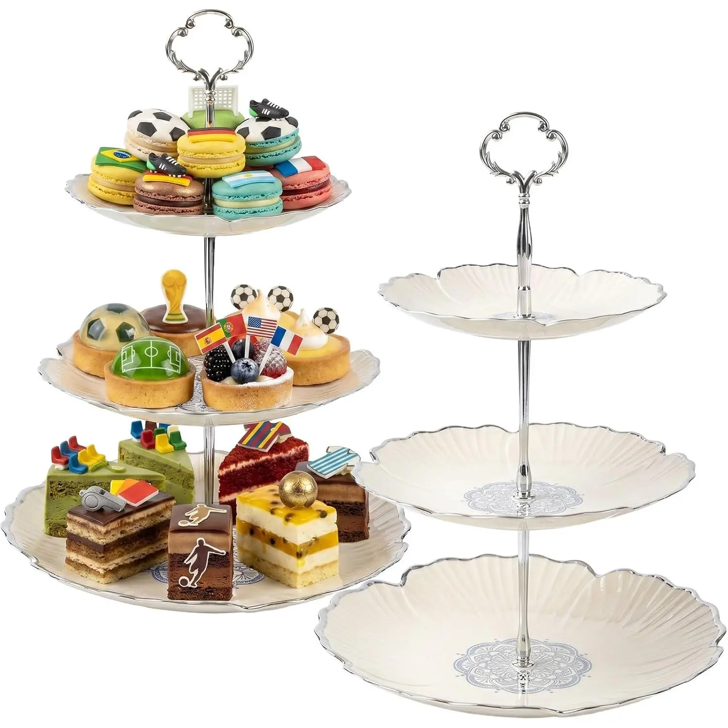 3 Tier Cupcake Stand, Plastic Dessert Tower & Tiered Serving Tray for  Party, Wedding, Birthday, Pastry Display Holder for Cookies, Candy, Fruit, 2 Pack, Beige (Beige Flower)
