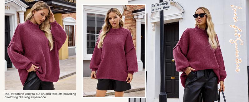 PiePieBuy Womens 2025 Trend Oversized Sweater - Mock Neck Batwing Sleeve Tunic Ribbed Knit Fall Top