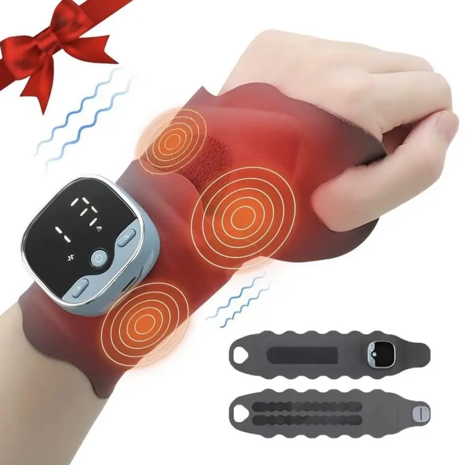 Wireless Electric Heated Wrist Massager Strap with 5 Modes, 3 Heat Levels, 9 Adjustable Strength Settings, Voice Prompt, Daily Therapy Hand Care Relaxation Gift (Beauty & Personal Care Manual Massage Tool), Desk, Youth, Flexible, Active Individuals, Adjus