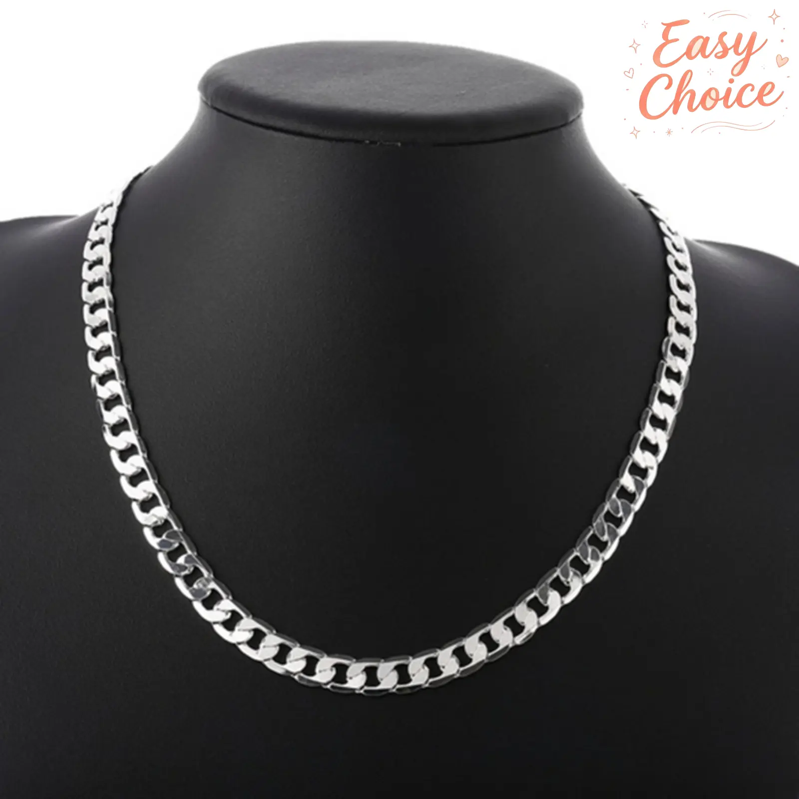 925 Sterling Silver Men’s Flat‑Side NK Chain Necklace, 7MM Width Trendy Personalized Statement Neck Jewelry, Durable Polished Street‑Style Accessory for Daily Wear, Party Outfit Styling & Gift‑Giving