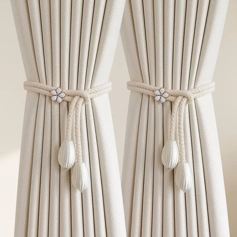2-Pack Woven Flower Fringe Curtain Tiebacks with Bohemian Charm, Handmade Adjustable Elastic Curtain Bands, Ideal for Living Room & Bedroom Windows