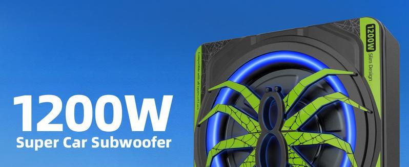 2025 1200W 10"Slim Car Underseat Bicycle stereoSubwooferFree shipping and Amp Package with Ambient Light, Individual Control for Low Pass/Gain/Boost Bass, High output surround vibration bass without distortion for Truck