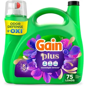 Gain Plus Liquid Laundry Detergent, Cleaner, Fresher, Now with Oxi, Moonlight Scent, 99 fl oz, 75 Loads