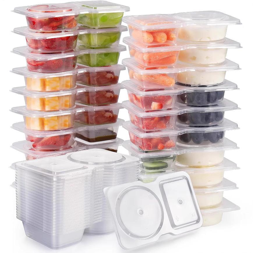 Reusable Transparent Snack Storage Containers Set with Lids, Stackable Dual-Layer Plastic Food Boxes, Leak-Proof Portable Kitchen Organizer