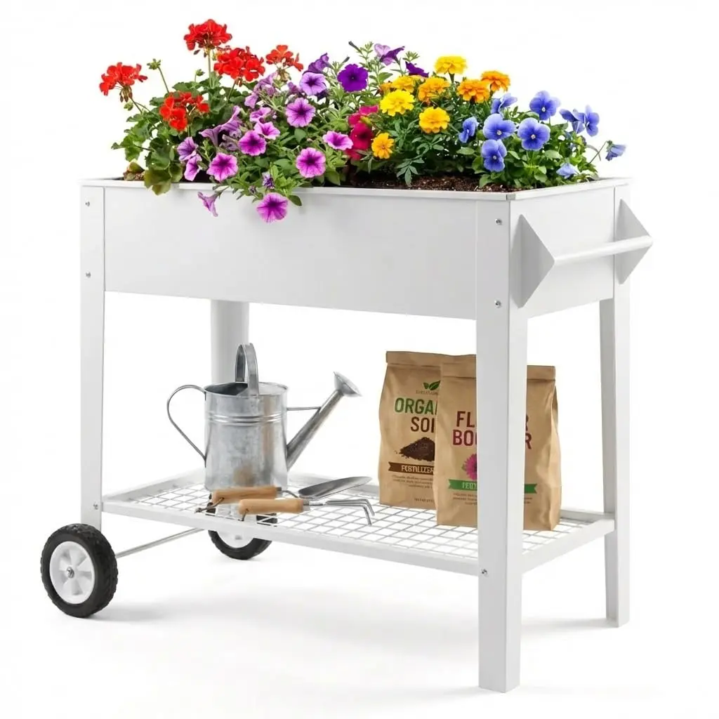 Elevate 39" Raised Garden Bed with Wheels & Storage Shelf, 400 Lbs Capacity, Anti-Rust Steel Planter Box for Vegetables & Herbs, Patio/Balcony/Backyard