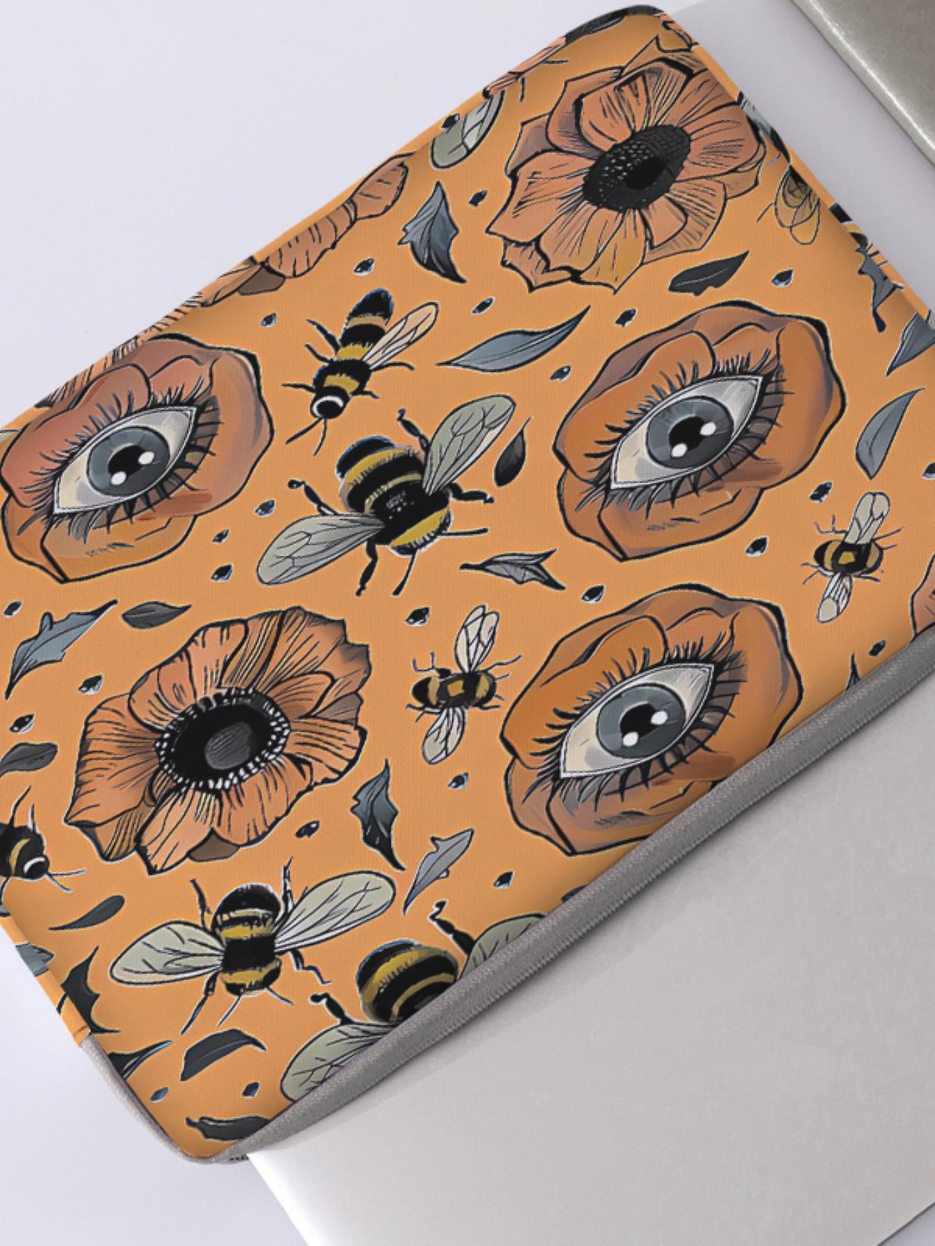 Bee Pattern Printed Laptop Backpack, Soft Notebook Sleeve, Laptop Bags, Fits Laptops & Tablets, Casual Zippered Convenient Storage Bag for All Seasons