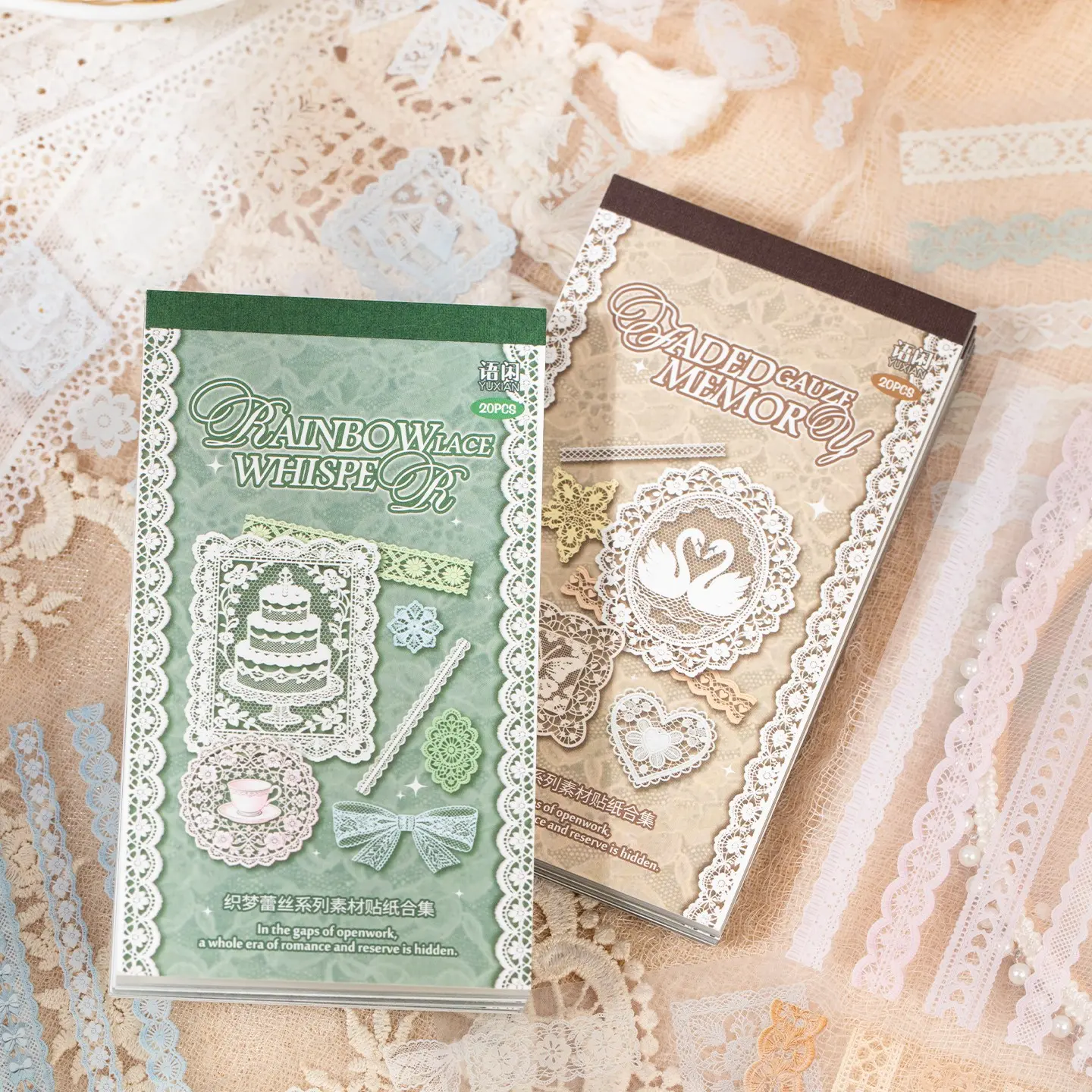 2 Pack Waterproof Pet Sticker Book, Vintage Lace Stickers for DIY Scrapbooks, Calendars, Phone Cases, Frames, Water Bottles, Decorative Sticker