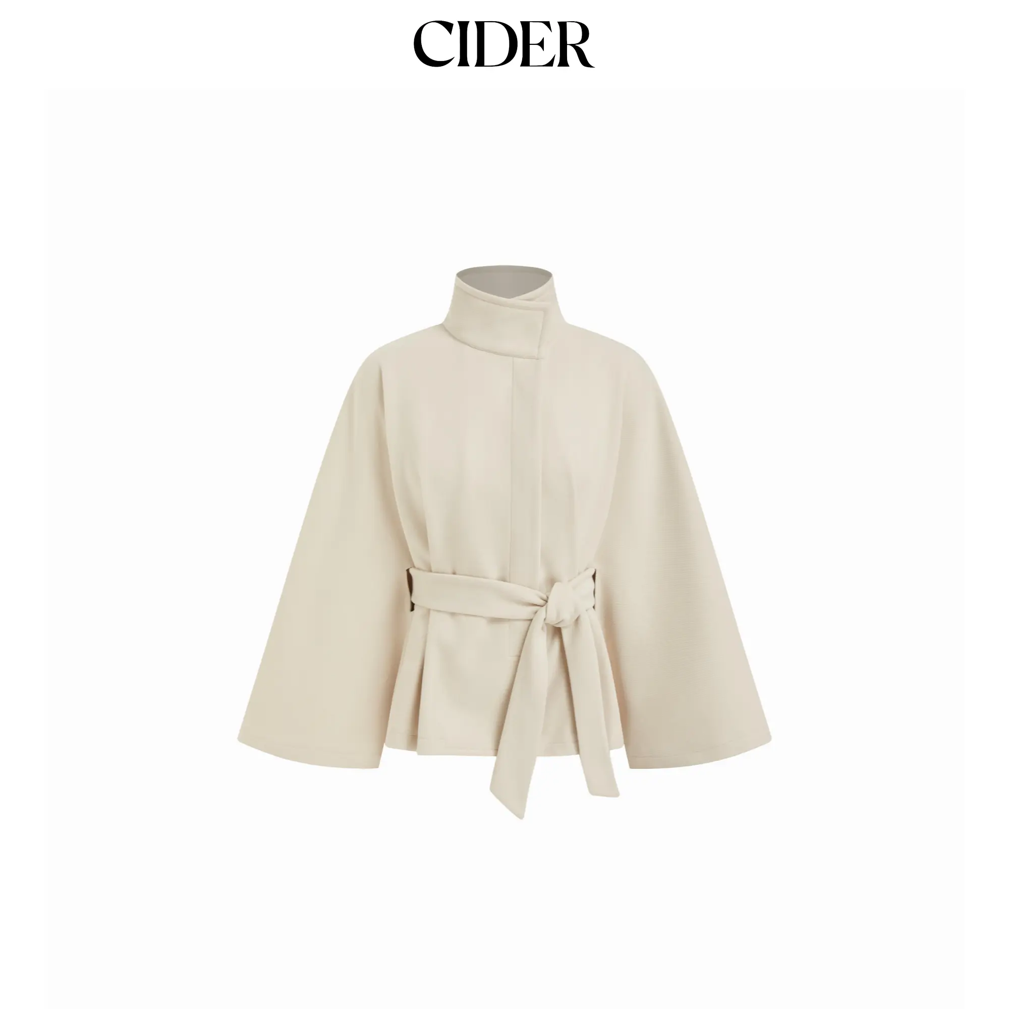 Cider Wool-look Stand Collar Cloak Sleeve Oversized Jacket With Belt SohoChic
