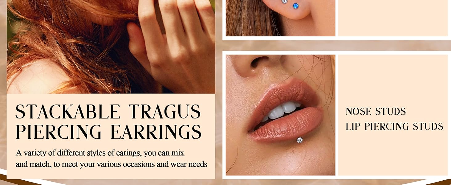 YADOCA 20 Pcs Tragus Cartilage Forward Helix Stud Earrings for Women Men Monroe Labret Lip Nose Studs Stainless Steel CZ Balls Heart Flower Medusa Flatback Piercings Earrings 16G