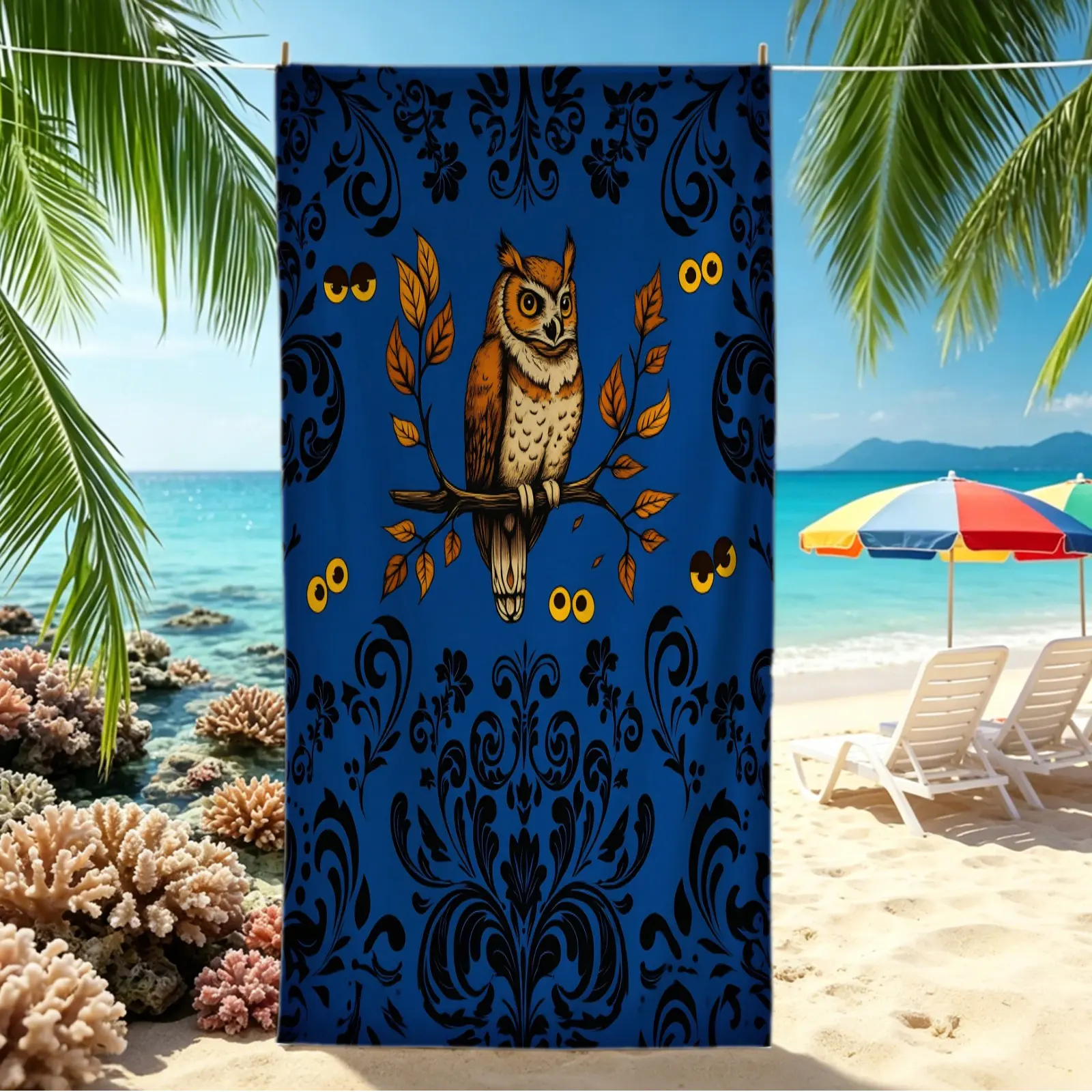 1Pc POD Gothic Halloween Digital Print Beach Towel, Quick Dry Pool Towel, Portable Camping Towel & Bath Towel Blanket, creates stylish dark eerie vibe, for young goth crowd, beach, camping and daily bathing use.