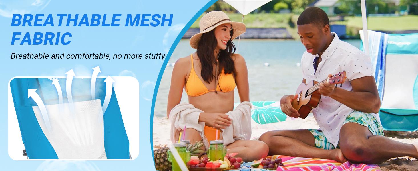 KingCamp Low Beach Chair, High Back Folding Camping Chair for Adults, Oversized Breathable Mesh Seat, 300lbs Heavy Duty Portable Chair with Cup Holder & Storage Pockets for Beach, Outdoor