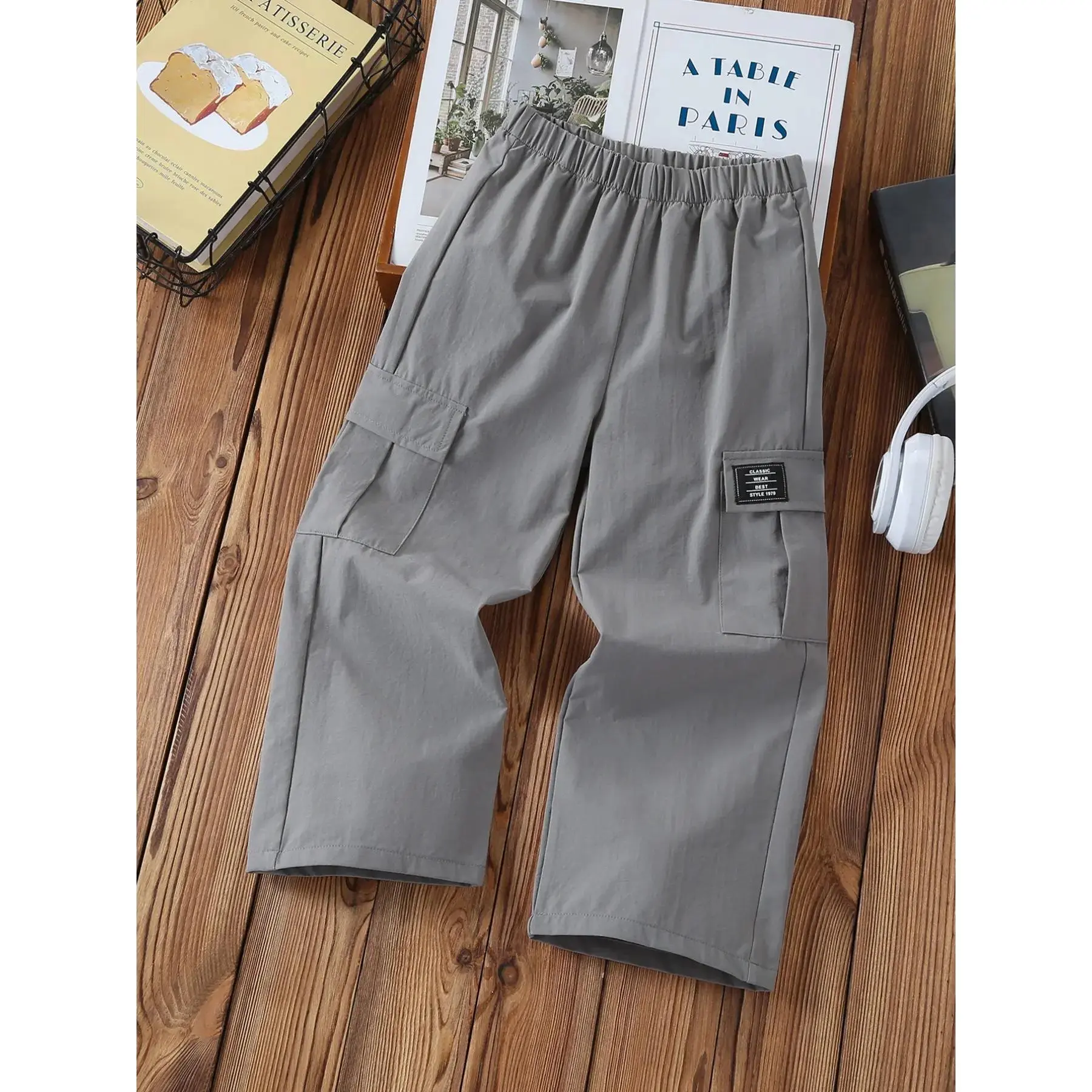 Boys' Basic Mountain Logo Loose-Fitting Plain Work Pants (4y,5y,6y,7y) - Machine Washable, Breathable, Durable, Stylish Child-Sized Outdoor Casual Bottoms