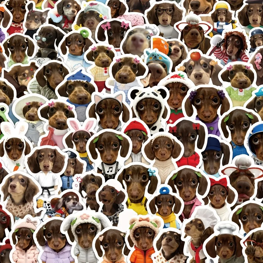 80pcs Cute Weiner Dog Stickers, Fun Animal Decals for Notebook and Desktop Decoration, Adorable Pet Wall Art Supplies, Illustration Stickers