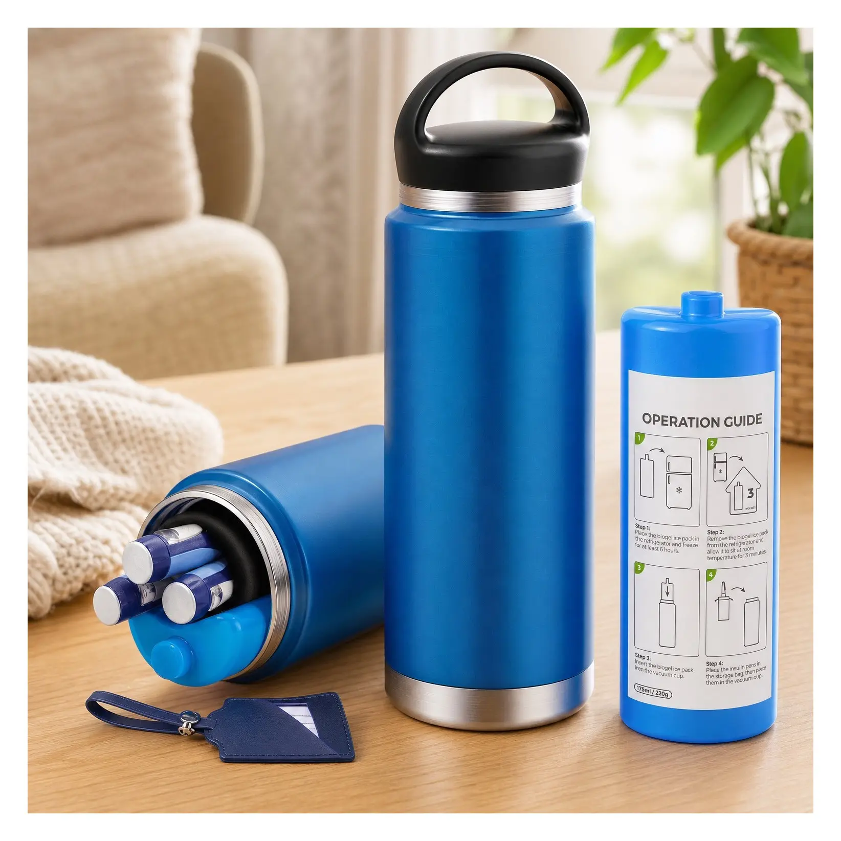 Large Insulin Cooler Travel Case with Anti-Freezing Handle Design | 44H Cold Vacuum Insulin Bottle Cooler with Medical ID Tag, Gel Ice Pack & Pouch, TSA Approved Diabetic Medical CoolerGift
