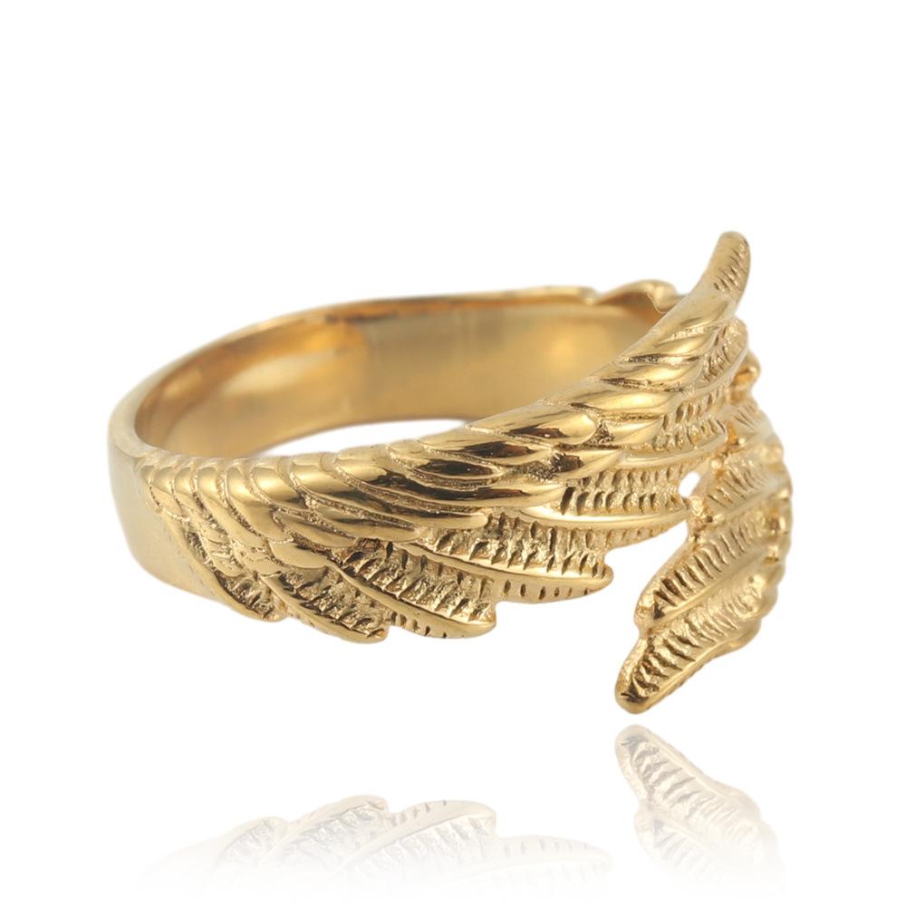 Vintage Punk Wing Ring for Men, Titanium Steel Feather Jewelry, Hypoallergenic & Durable.US sizes 7–13 available to fit most men.
