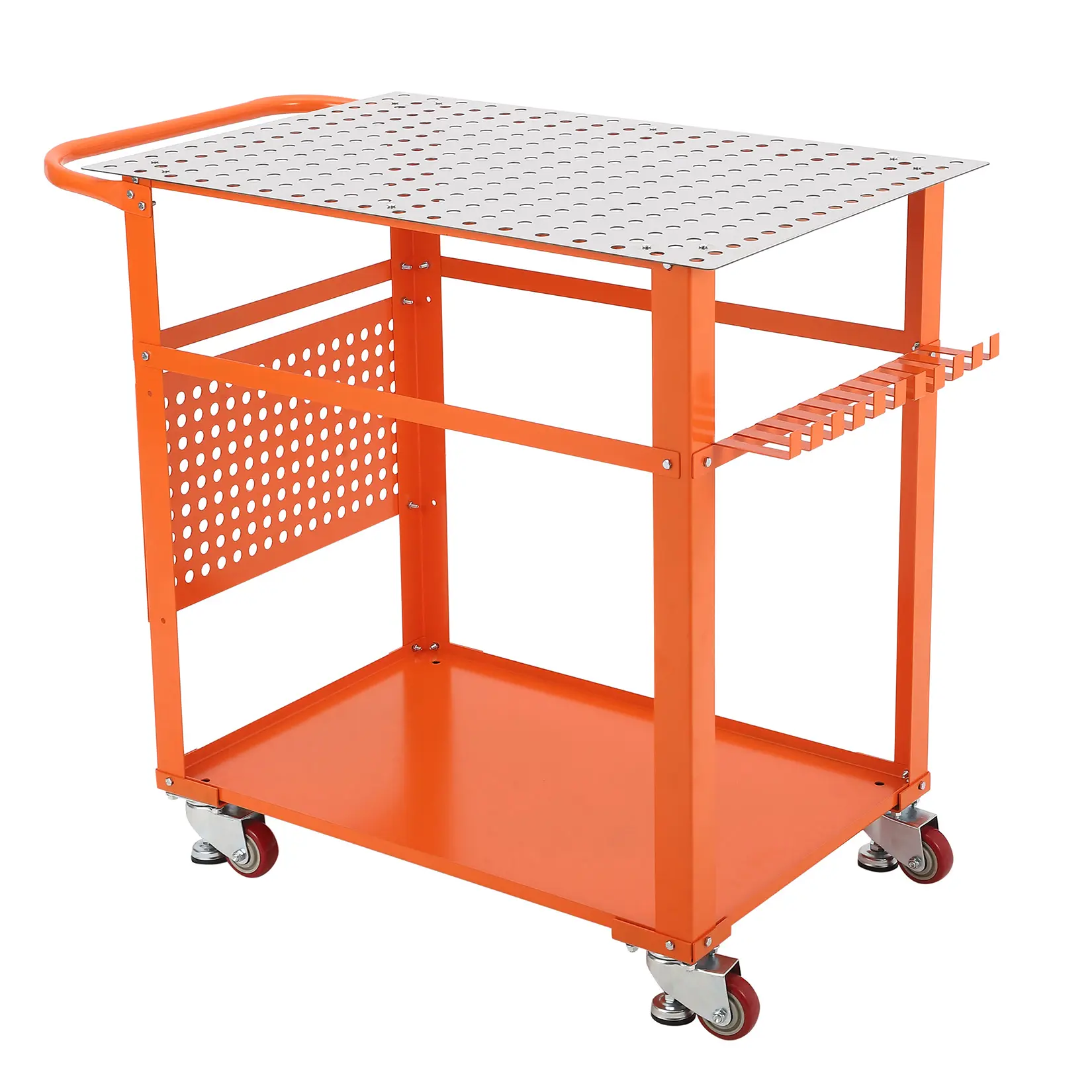 Portable Welding Table – 36"×24" Carbon Steel, 1200lbs Capacity – 5/8" Fixture Holes & Tool Tray – 4 Locking Wheels – Garage/RV/Workshop