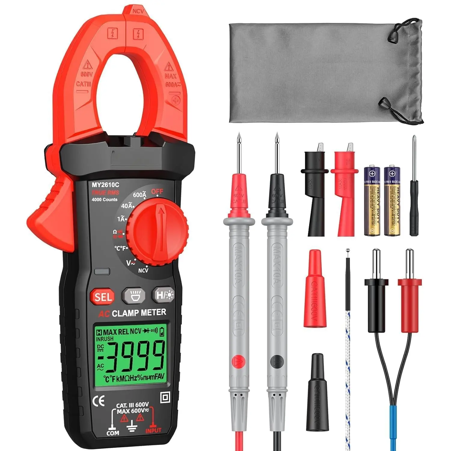 Clamp Meter 4000 Counts Amp Meter for AC Current   600A