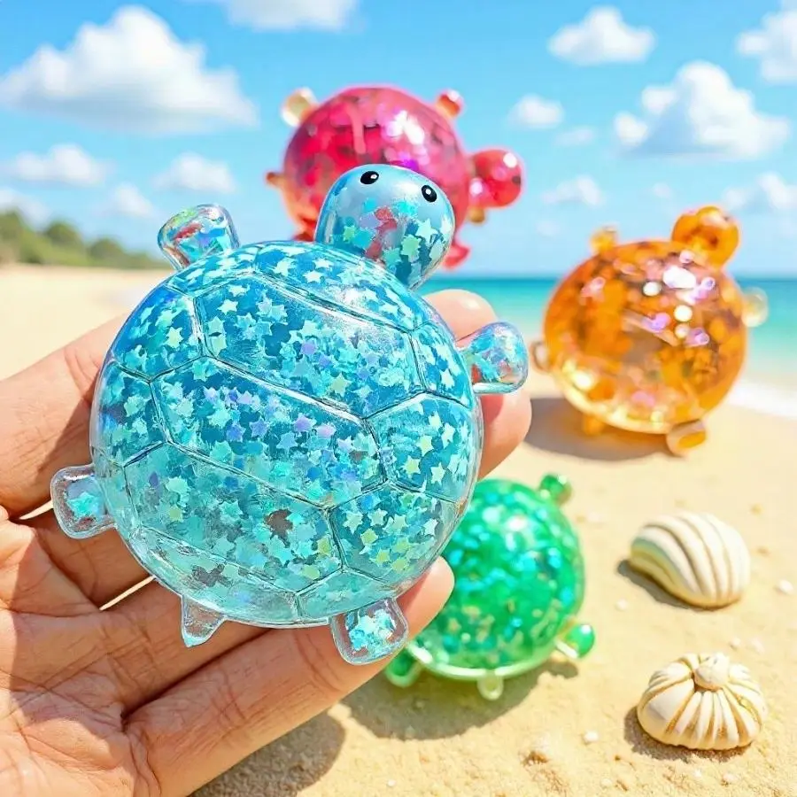 Sugar Turtle Sensory Stress Relief Squeeze Toy, Shiny Sticky Relaxing Toy, Cool Summer Fidget Toy, Fun Birthday and Party Gift