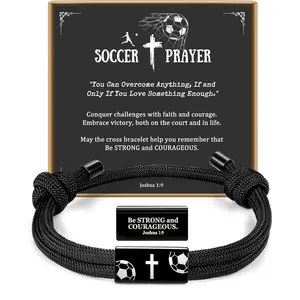 Boys' Engraved with Joshua 1:9 Religious Bracelet - 5.5-10.2 Inches, Christian Grad/Confirmation/Baptism Gifts for 9,10,11,13,16,18,21st Birthday Grandkids, Sports Accessories