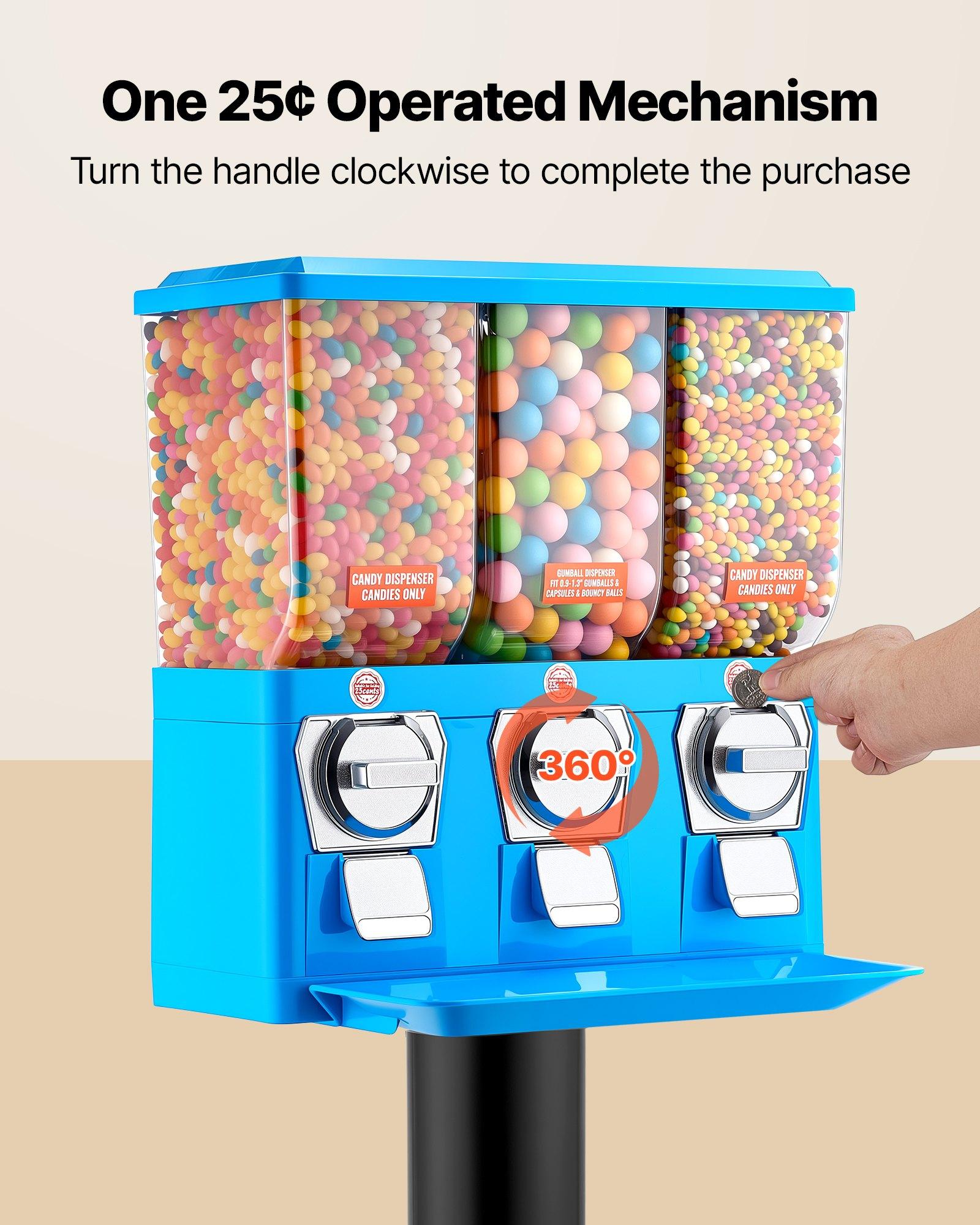 VEVOR Candy Vending Machine, Triple Compartment Candy Vending Machine with Stand, Gumball & Candies Vendings Machines with Built-In Cash Box, Detachable, Vintage Candies Dispenser for Shops, Arcades