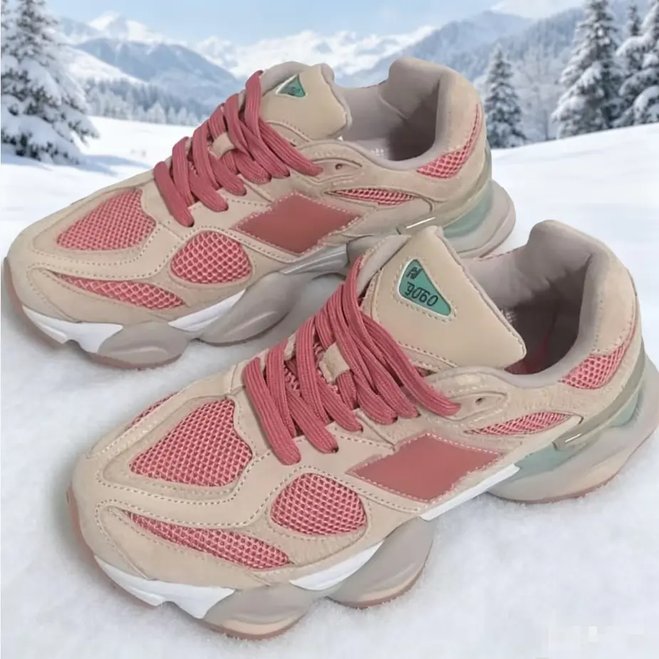 Peach-Pink Color Block Thick Sole Casual Sports Sneakers For Women