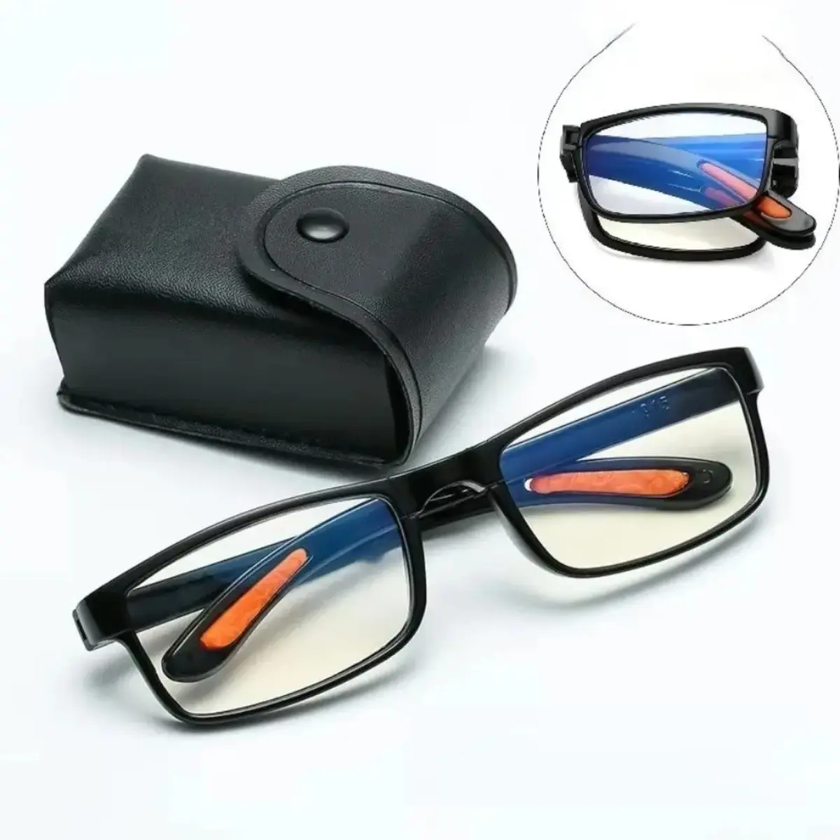 Synthetic Casual Full-Rim Foldable Reading Glasses - Blue Light Filtering, Travel-Friendly Compact Pocket Case for Office/Outdoor Use