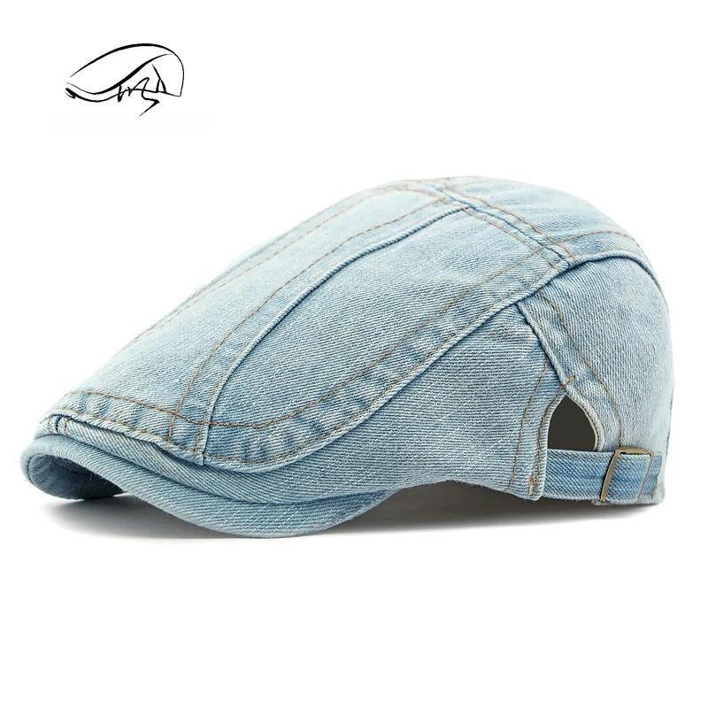 1pc Women's Classis Retro Beret Classis Denim Retro Newsboy Caps for Men,Summer Solid Washed Adjustable Flat Caps Visor Hat