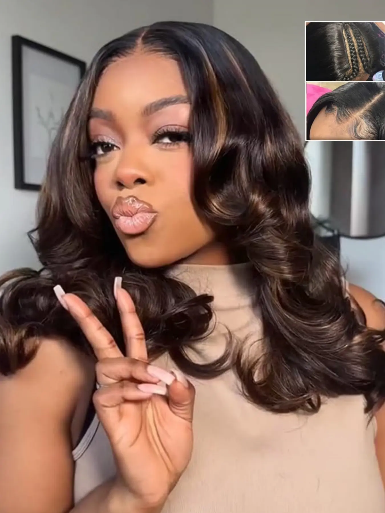 Highlight Yaki Curly U Part Wig, Layered V Part Body Wave Half Wigs, Pull on Go Gluless, Heat Resistant, 16inch Synthetic Hair, Glueless Synthetic Wig
