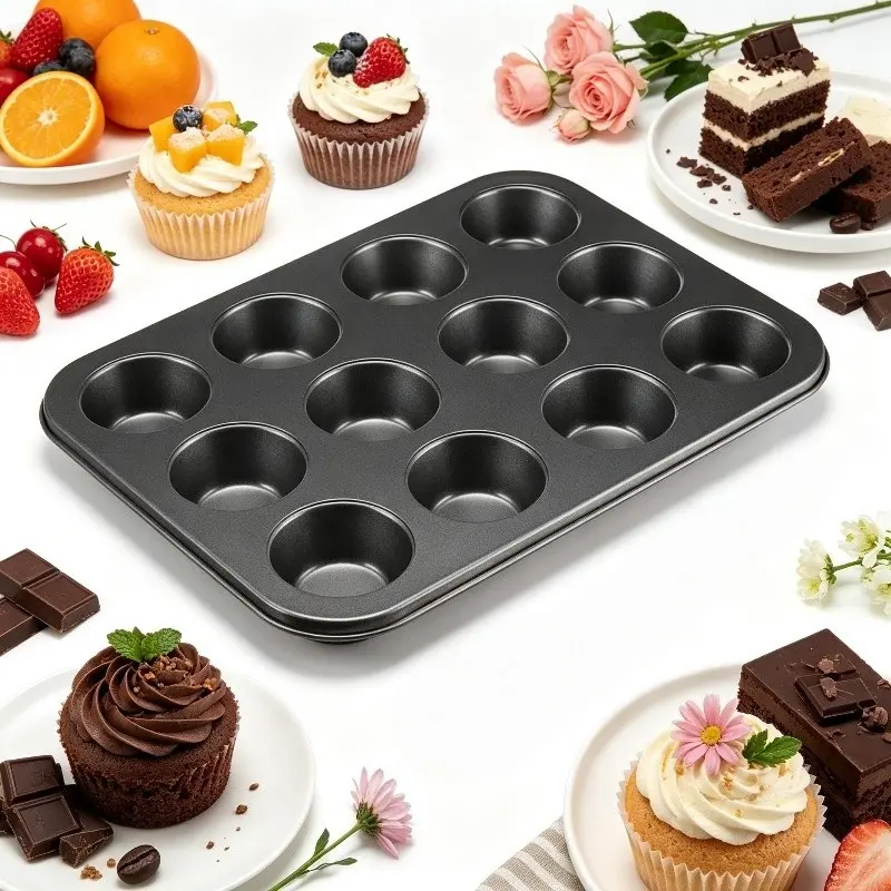 Non-stick 6-cup and 12-cup muffin pans, carbon steel cupcake pans, Nonstick Cupcake Pans, for baking muffins, egg bites, brownies, mini cakes, and more