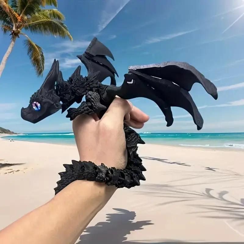 "🐉 Wearable 3D Printed Dragon! Articulated Fidget Toy & Wrist Wrap. Stunning Mystery Eyes, Random Color - Cool Desk Decor & Halloween Gift."
