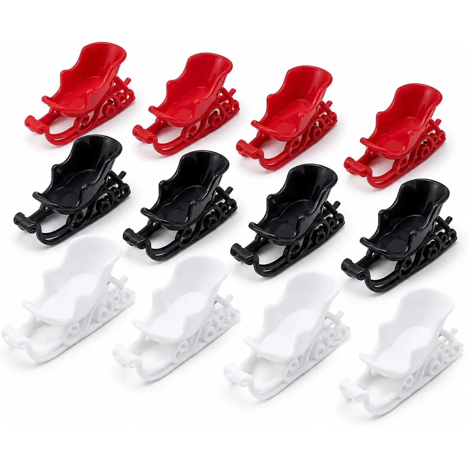 12 count Mini Christmas Sleighs 7 cm,  Colors | Small Santa Sled Ornamets, Provides Seasonal Detail to Trees, Tables, Wreaths, For , Office, Party, and Holiday Displays