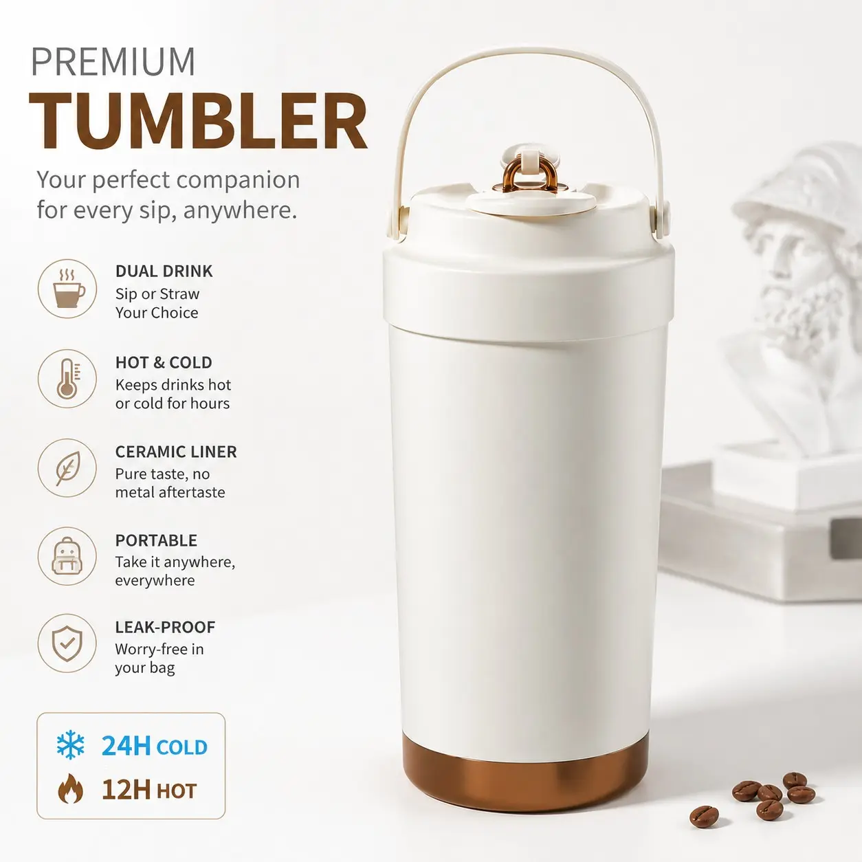 316 Ceramic Inner Insulated Cup, High Aesthetic Portable Coffee Mug, Dual Drink with Straw, Ideal for Students, Women, On-The-Go Use