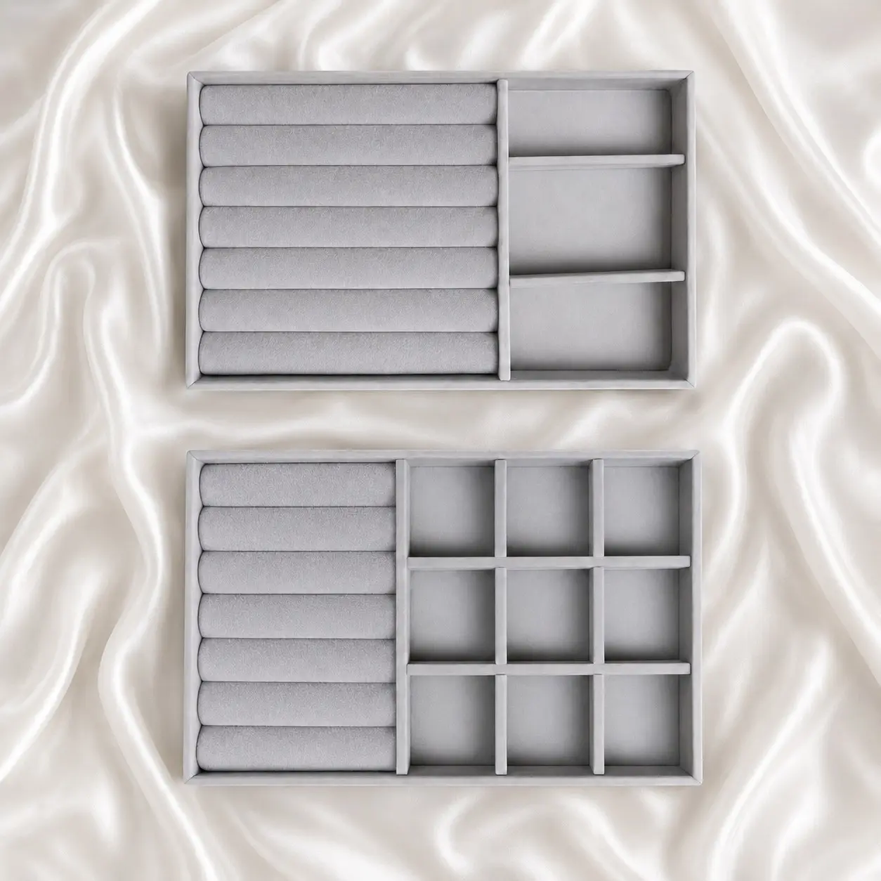 2-Pack Jewelry Tray Set, Velvet Jewelry Drawer, Stackable Jewelry Organizer, Multi-Layer Storage for Rings, Earrings, Bracelets, Necklaces, Pins, Earring Holder Organizer