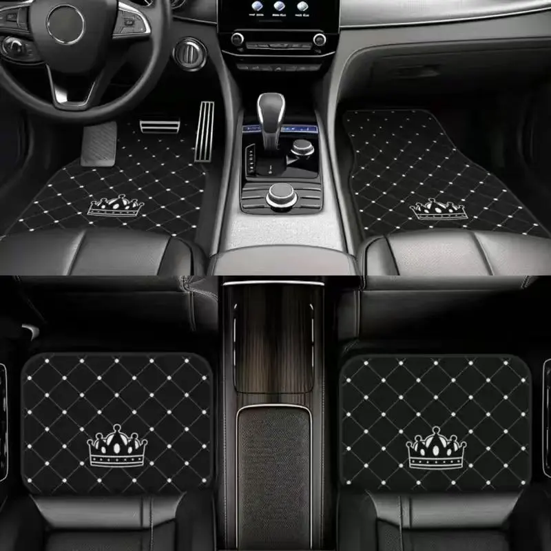 4-Piece Rhombus Crown Design Car Mats, Durable Polyester, Universal Fit for Cars and Suvs, Non-Slip, Perfect Mother's Day Gift