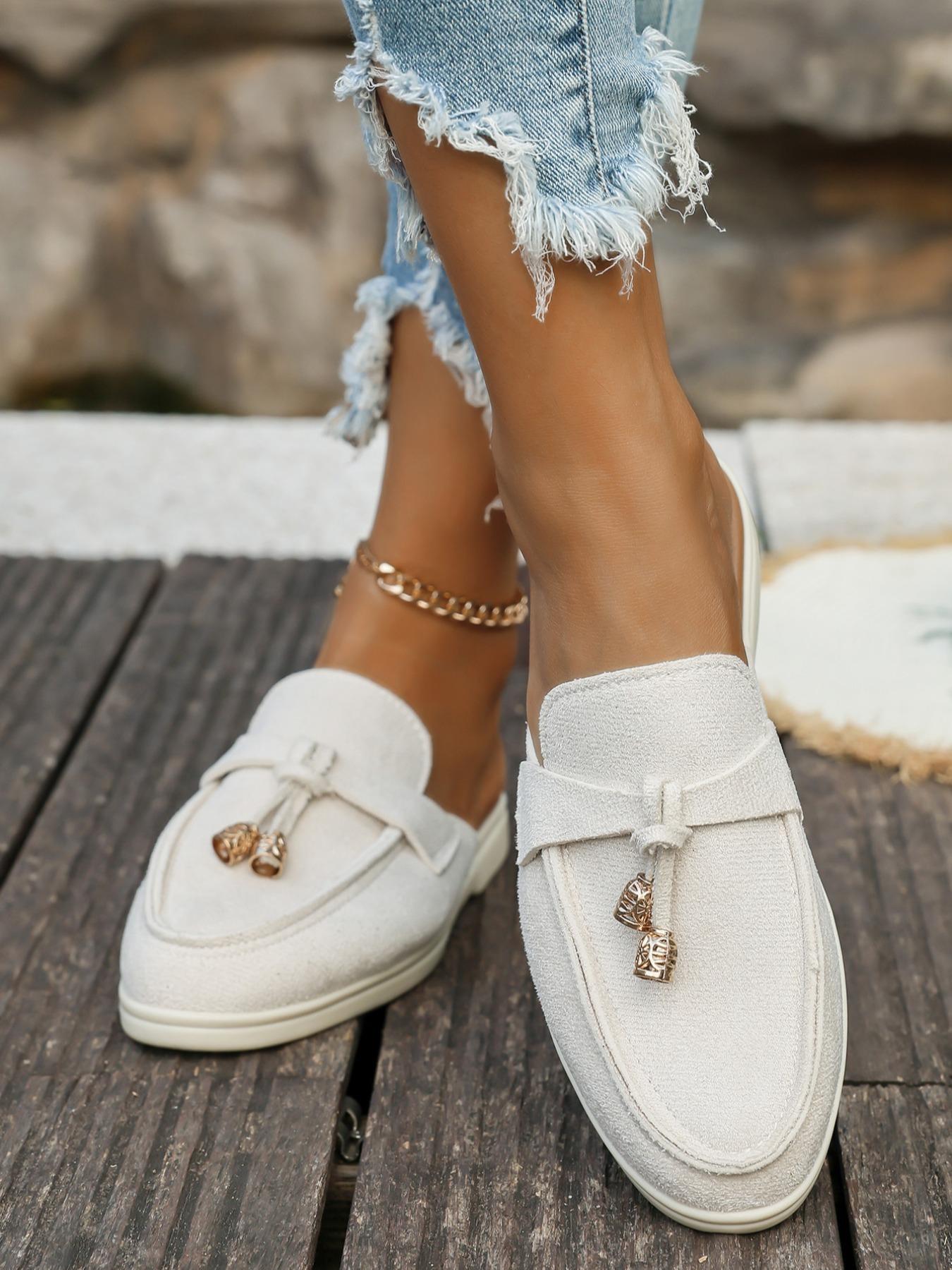 Spring & Fall Women's Casual Slip-On Mules, Size 36-43, Fashionable Outdoor Half-Drag Shoes, Comfortable Flat Heel Design, Footwear