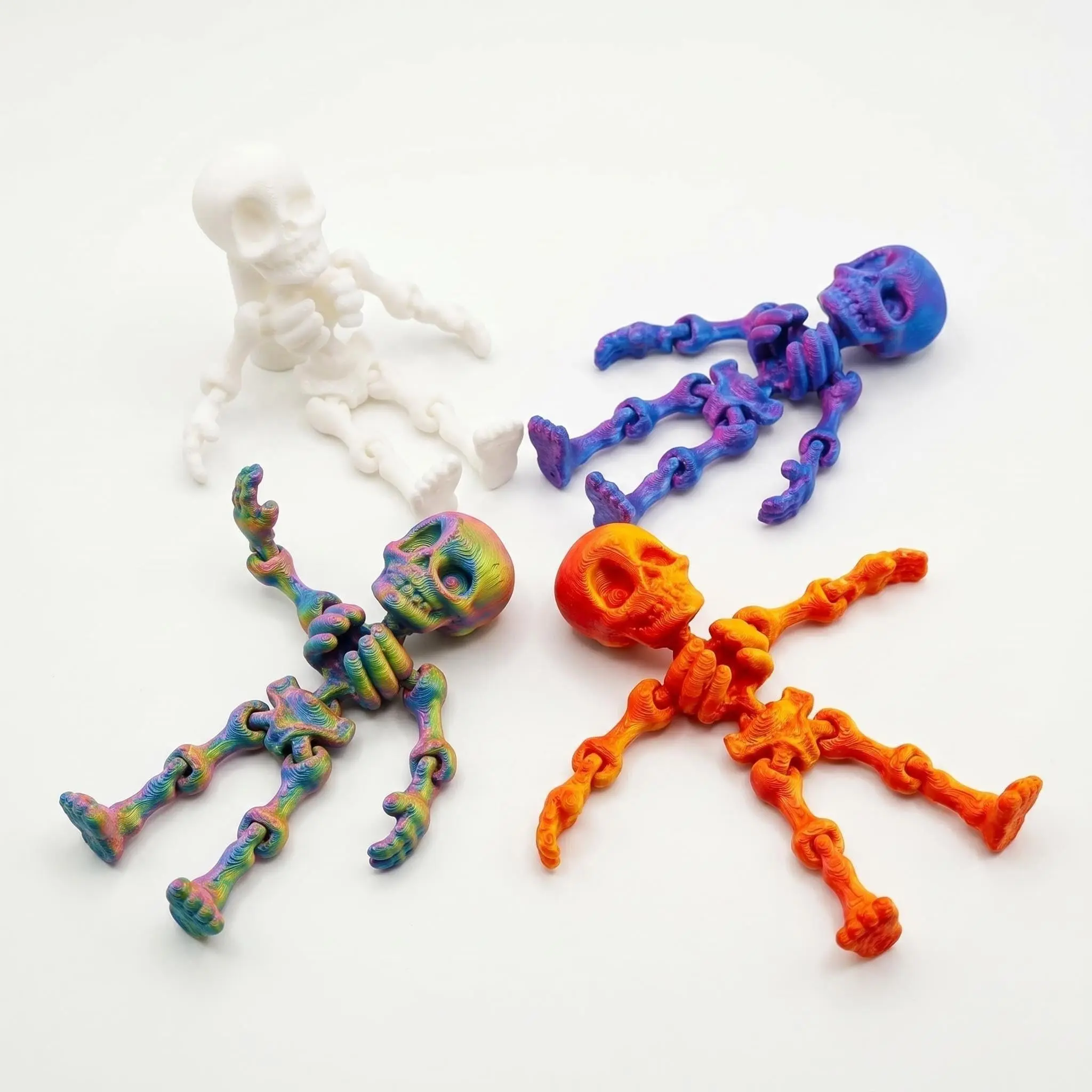 3D Printed Skull Statue, Movable Joint Skeleton, Multiple Colors, Fashion Accessory, Decorative Ornament, Halloween Decoration, 4-Piece Set